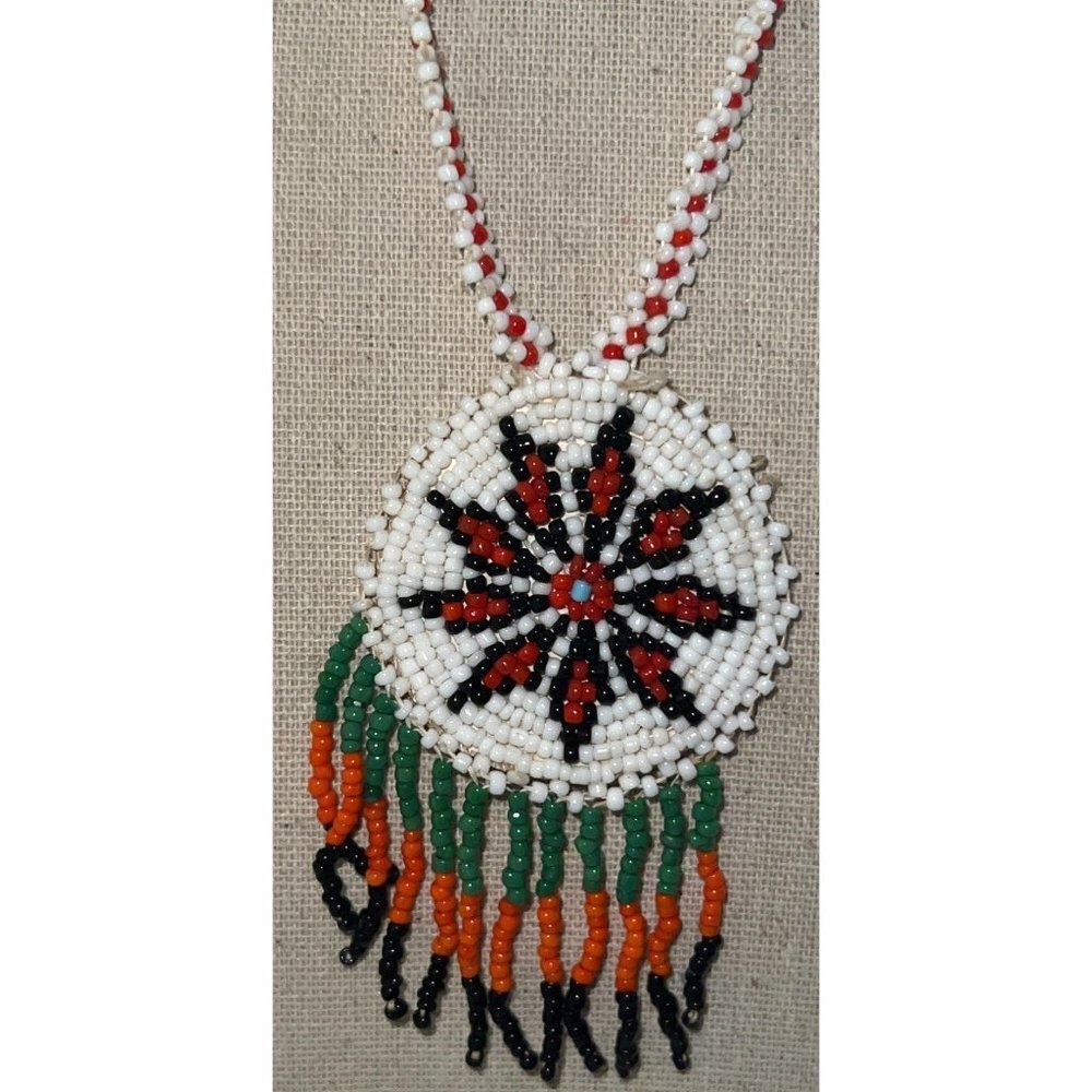 Native Needlepoint Leather Necklace-- `18"